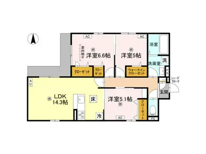 クラシスト南塚口(3LDK/1階)の間取り写真