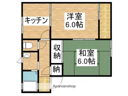 グリーンルミナスD棟(2K/1階)の間取り写真