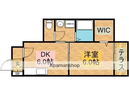 ウェルヴィラC棟(1DK/1階)の間取り写真