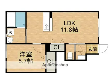レジデンス永尾C(1LDK/1階)の間取り写真