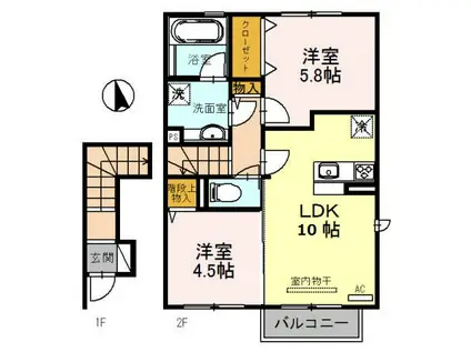 シャトン A棟(2LDK/2階)の間取り写真
