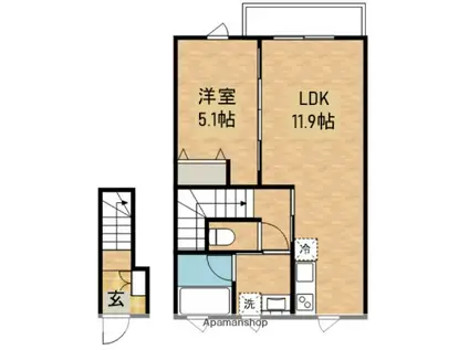 ビオ緑が丘(1LDK/2階)の間取り写真