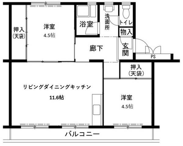 ビレッジハウス志染9号棟(2LDK/5階)の間取り写真