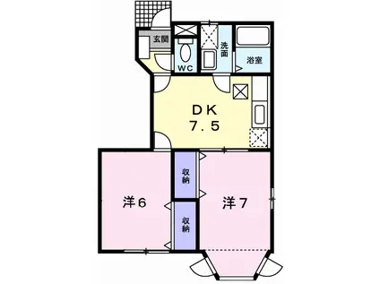 ロジュマンドゥクール(2DK/1階)の間取り写真