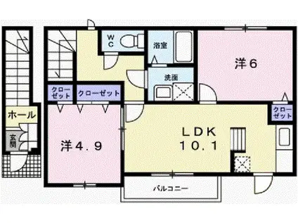 シュライン・フロント(2LDK/2階)の間取り写真