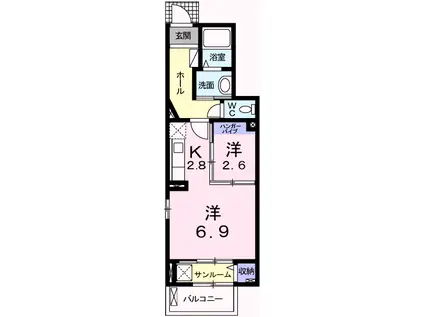 山陽本線 ひめじ別所駅 徒歩3分 2階建 築12年(1K/1階)の間取り写真