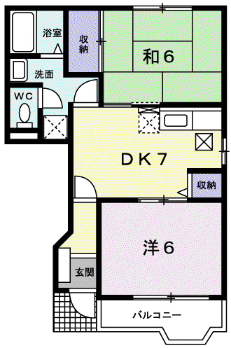 シャトー北新町Ⅱ(2DK/1階)の間取り写真