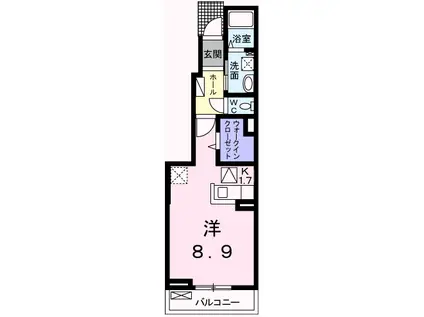 グランペール古賀ⅢA(1K/1階)の間取り写真