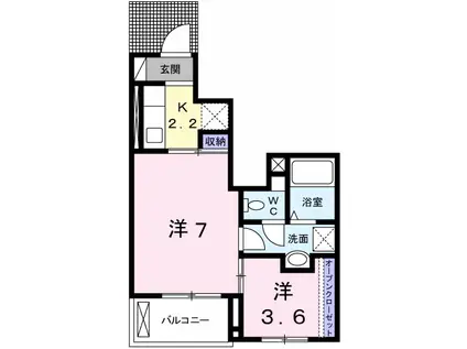 ビレッヂ飯田Ⅱ(1K/1階)の間取り写真