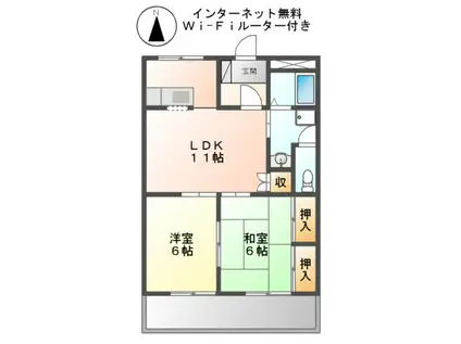 カーサアスール(2LDK/1階)の間取り写真