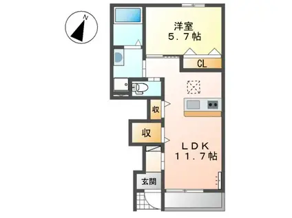 フェリーチェⅡ(1LDK/1階)の間取り写真