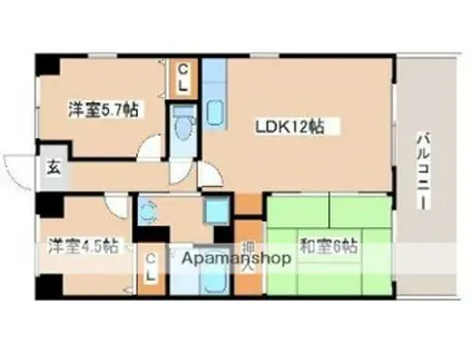ハピネス北条(3LDK/1階)の間取り写真