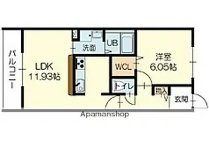 エレアージュ姫路駅南(1LDK/1階)の間取り写真