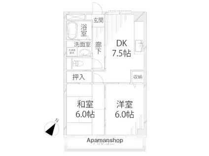 ライフタウン(2DK/1階)の間取り写真