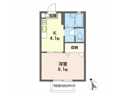 オークタウン書写 D棟(1K/2階)の間取り写真