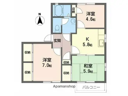 リリーハイツ夢前(3K/2階)の間取り写真