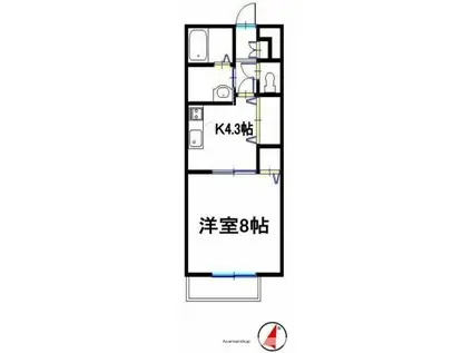 プランドール砥堀(1DK/1階)の間取り写真