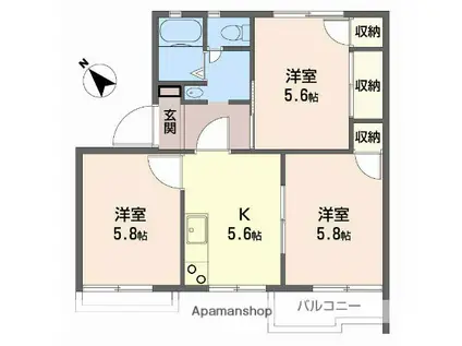 タウニィ北平野A(3K/2階)の間取り写真