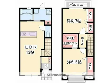 ルッソ スパジオ(2LDK/1階)の間取り写真
