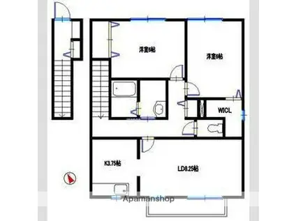 コンフォート高町Ⅱ(2LDK/2階)の間取り写真