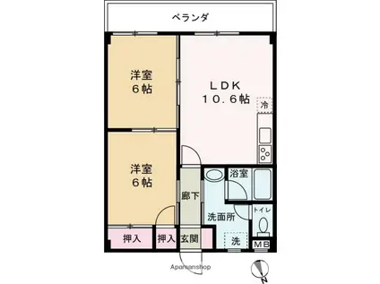 アルコ・ラ・カーサ町坪(2LDK/3階)の間取り写真