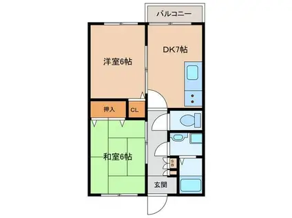 エストハイツ(2DK/1階)の間取り写真