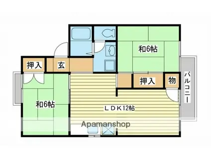 ビューパレー車谷(2LDK/2階)の間取り写真