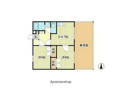 プライムハイツ寺家(2DK/1階)の間取り写真