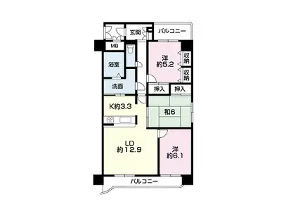 朝日プラザ野里北野町(3LDK/2階)の間取り写真