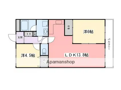 インタービレッジ野里(2LDK/5階)の間取り写真