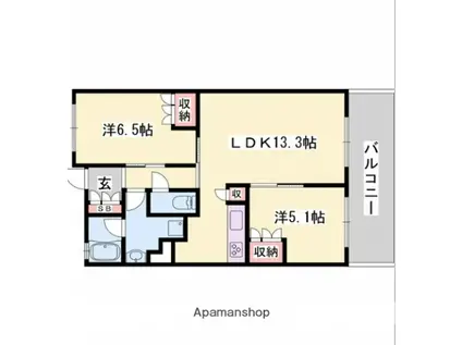 サンメゾン姫路綿町(2LDK/3階)の間取り写真