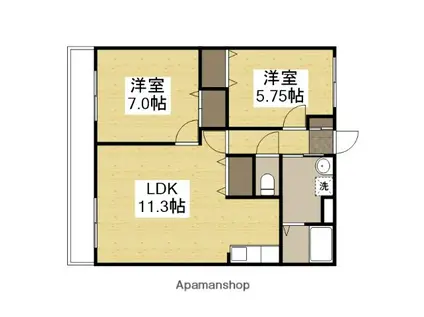 ウエストリバーB棟(2LDK/2階)の間取り写真