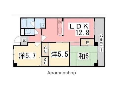 フローリッシュⅠ(3LDK/2階)の間取り写真