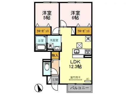 ルミエール(2LDK/1階)の間取り写真