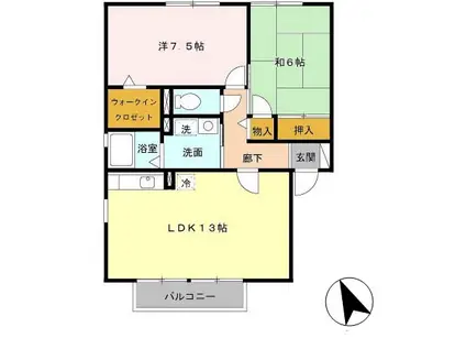 ヴィラウィッシュ(2LDK/2階)の間取り写真