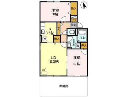サンマルシェB棟(2LDK/1階)の間取り写真