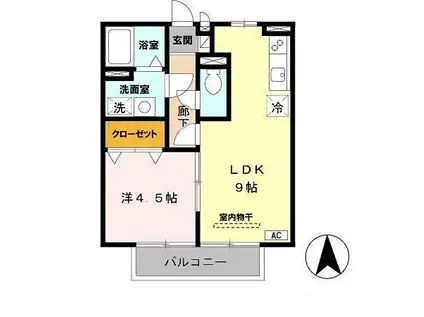 グレイスシャトル山口 C棟(1LDK/2階)の間取り写真