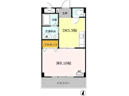 ヴァンクレールⅠ(1DK/4階)の間取り写真