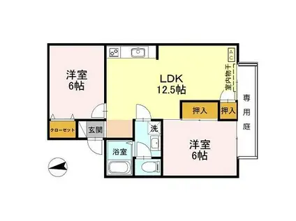 メゾン堀川 A棟(2LDK/1階)の間取り写真