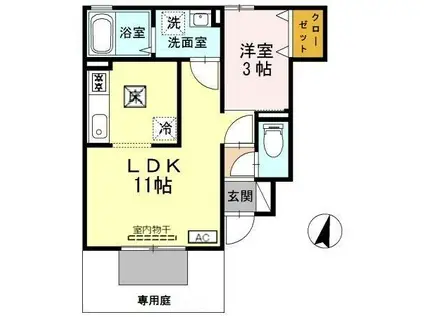 ドミールブラシェ北天満(1LDK/1階)の間取り写真