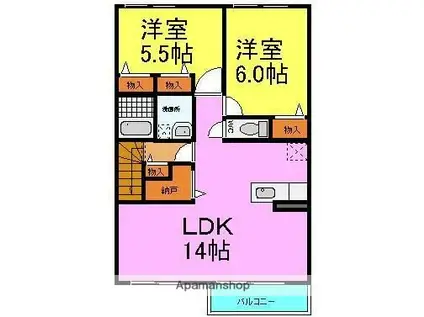 FOREST CAPE たつのB(2LDK/2階)の間取り写真