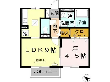 モナリエA(1LDK/1階)の間取り写真