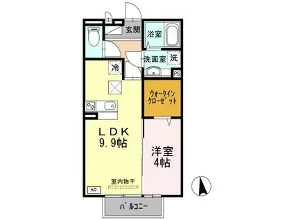 プレベール B棟(1LDK/1階)の間取り写真