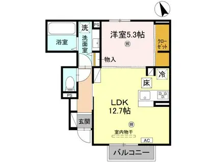 ヴィラーチェII(1LDK/1階)の間取り写真