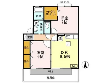 コートラフィーネ(2DK/1階)の間取り写真