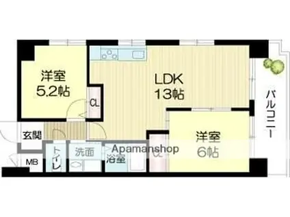 ロイヤルコーポ姫路栗山町(2LDK/9階)の間取り写真