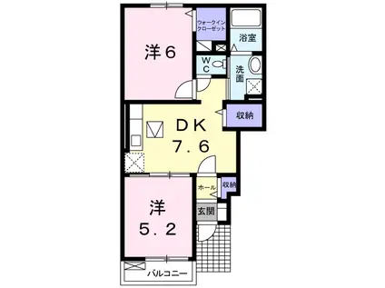 ベルファミーユⅡ(2DK/1階)の間取り写真