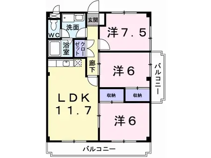 マリッチ白浜(3LDK/3階)の間取り写真