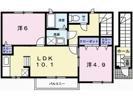 カルムメゾン(2LDK/2階)の間取り写真