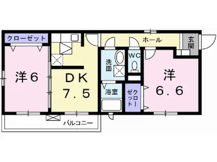 ベルエトワール(2DK/1階)の間取り写真